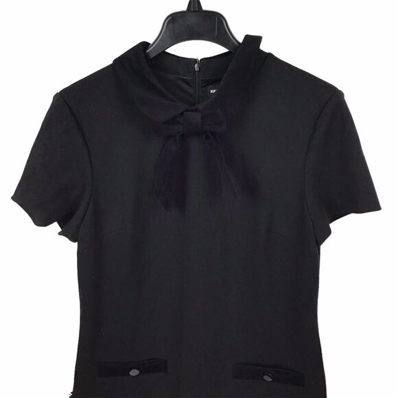 Karl Lagerfeld Paris Colorblock Tweed Tie-Neck Short Dress Black, Burgundy Sz 10 - Picture 2 of 8